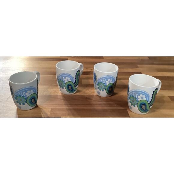 Set of 4 Royal Norfolk Floral Paisley Print Blue & Green Ceramic Coffee Mugs - Picture 4 of 9
